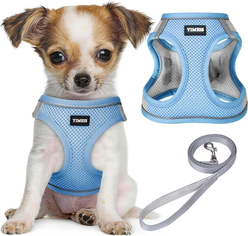 Miniatura 32 de YIMEIS Juego de arnés y correa para perro, arnés de malla suave sin tirones, chaleco reflectante ajustable para cachorros para perros pequeños