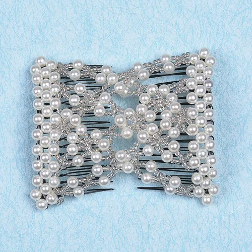 Miniatura 2 de LOVEF Peines de pelo fáciles mágicos de color dulce exquisitos con cuentas de perlas, pinzas para el cabello, peines laterales elásticos, peines