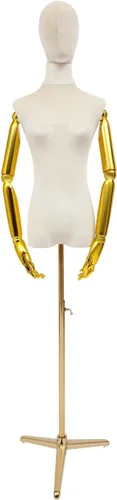 Miniatura 12 de Torso de maniquí femenino con cabeza y brazos posables, forma de vestido ajustable en altura, soporte de medio maniquí, maniquí de ropa con Gris