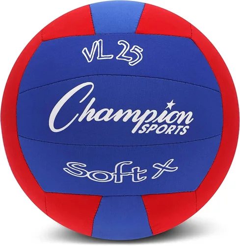 Champion Sports Balones de voleibol de tela con cubierta antipicaduras, interior - Balones de voleibol suaves para principiantes - rojo/azul