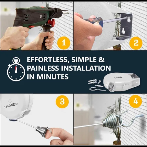 Miniatura 2 de Tendedero retráctil de 49 pies para interiores y exteriores. Tendedero resistente que soporta hasta 30 libras, línea de lavado - Línea de ropa