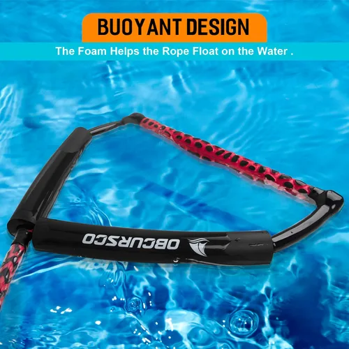 Miniatura 6 de Obcursco Cuerda Wakeboard, línea de deportes acuáticos con mango EVA. Ideal para esquí acuático, wakeboard, rodillera 2 secciones rojo y negro