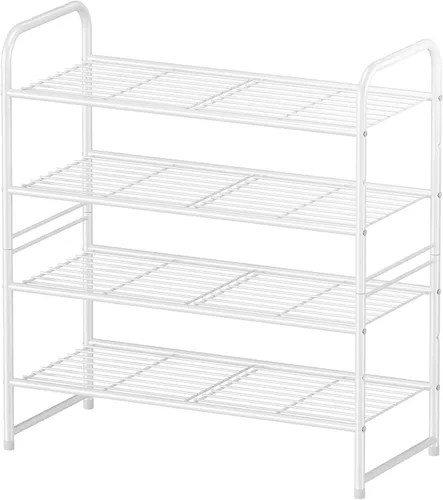 Miniatura 12 de Zapatero simple de 2 niveles y 27 pulgadas de ancho, estante organizador de zapatos de metal resistente para entrada, puerta delantera, color negro