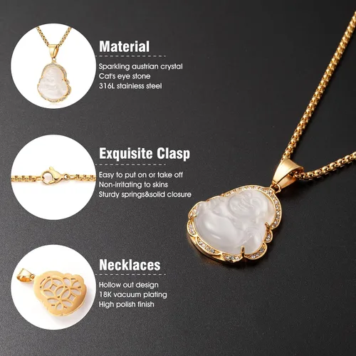 Miniatura 2 de WESTMIAJW Lucky Laughing Buda colgante cadena collares amuleto joyería para hombres, mujeres y niños, 23.6in, Piedra