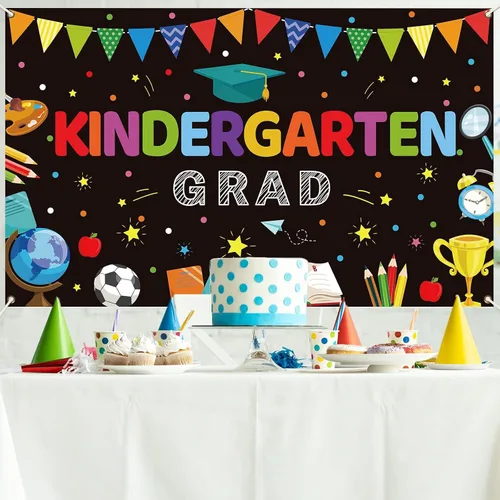 Miniatura 7 de Decoraciones de fiesta de graduación de jardín de infantes, telón de fondo de graduación preescolar para niños, suministros de ceremonia de Negro