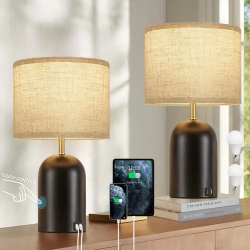 Miniatura 5 de GyroVu Lámpara de noche con puerto USB, lámpara de mesa con control táctil para dormitorio, lámpara de mesita de noche moderna regulable