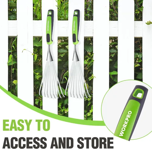 Miniatura 7 de WORKPRO Rastrillo de mano de 16", rastrillo de jardín de acero inoxidable resistente con mango suave, pequeña herramienta de mano de jardín