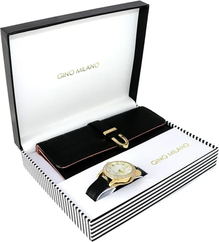 Miniatura 2 de Gino Milano Elegant Women's Leather Band Watch & Matching Tri-Fold Wallet Set - Stylish Gold Watch with Leather Clutch - Perfect Wallet Set for