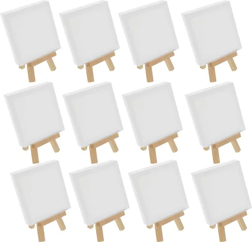 Miniatura 9 de U.S. Art Supply Lienzo estirado de 2 x 2 pulgadas con kit de caballete de 5 pulgadas (paquete de 12) – Soporte de mesa de madera natural con marco