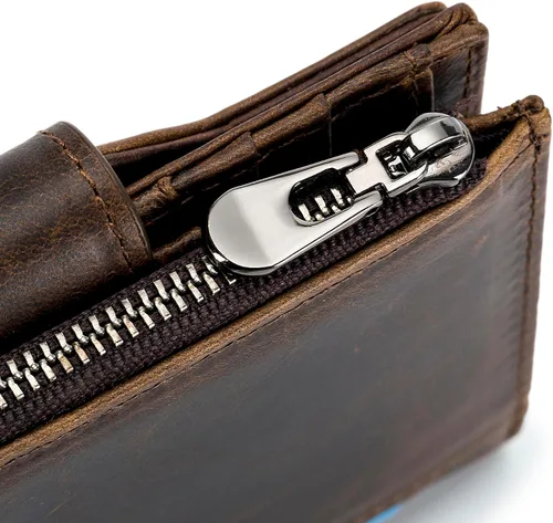 Miniatura 29 de LUKZIJAES Billetera de cuero genuino para hombre, con bloqueo RFID, delgada, plegable, bolsillo frontal, #3-Café, Vintage