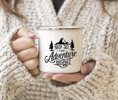 Miniatura 3 de Andaz Press Taza de café de acero inoxidable de 11 onzas, regalo de «And So The Adventure Begins», 1 paquete, cumpleaños, Navidad, exteriores, boda
