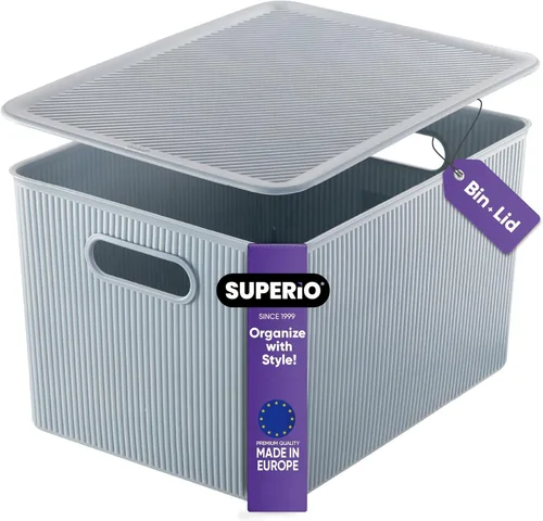 Miniatura 27 de Superio Colección acanalada - Cestas organizadoras decorativas de plástico para almacenamiento en casa, cajas contenedoras azules para organizar
