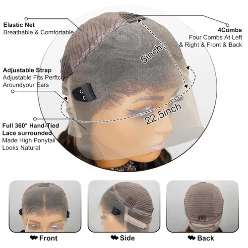 Miniatura 6 de Arabella - Pelucas de cabello humano con encaje frontal 360 FBP30 con reflejos degradados, pelucas de cabello humano 12A, pelucas de encaje Peluca