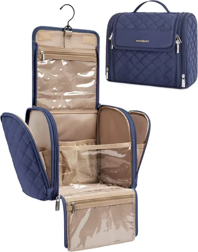 Miniatura 17 de BAGSMART Neceser de viaje para maquillaje con gancho para colgar, bolsa de cosméticos, organizador de gran capacidad, resistente al agua, para Beige