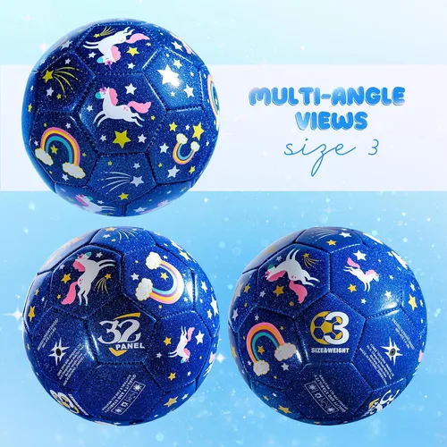 Miniatura 4 de Balón de fútbol para niños, tamaño 3 para niños pequeños de 2 a 5 y 8 años, diseño de dibujos animados con purpurina con bomba desinflada
