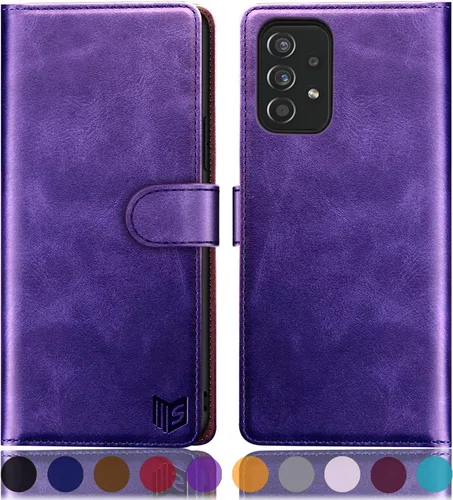 SUANPOT Para Samsung Galaxy A52 4G & 5G Funda de cuero cartera con RFID titular de la tarjeta de crédito Flip Folio Book Phone Case Funda a prueba