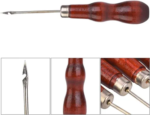 Miniatura 6 de Juego de 5 ganchos de ganchillo con mango de madera, agujas de tejer ergonómicas para manos artríticas, ganchos de ganchillo de metal