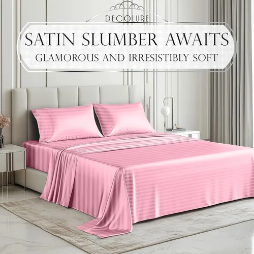 Miniatura 160 de DECOLURE Sábanas de satén – Juego de ropa de cama de lujo sedoso tamaño matrimonial de 6 piezas, más suave que la seda, sin arrugas con sábana