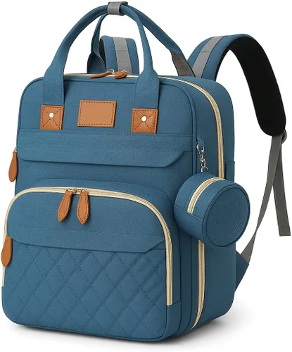 Miniatura 10 de Mochila para pañales – Bolsa de bebé grande impermeable con puerto de carga USB, cambiador y correas para cochecito – Organizador de viaje elegante