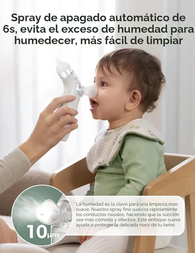 Miniatura 4 de Momcozy BreezyClear™ Aspirador nasal eléctrico 2 en 1 para bebé con aerosol, succión de grado hospitalario de 65 kPa, 4 niveles ajustables