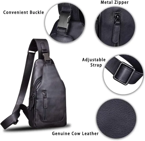 Miniatura 6 de IVTG Bolso bandolera de cuero genuino para hombres y mujeres, bolso cruzado de hombro en el pecho, mochila de senderismo, mochila vintage hecha a