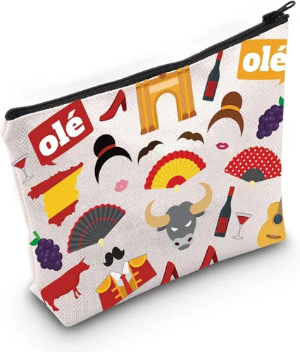 LEVLO España regalo de viaje flamenco tema cremallera bolsa bolsa recuerdo español regalo Matador merch, Ole, Bolsa de cosméticos