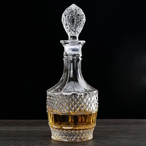Miniatura 8 de Decantador de vidrio con tapón geométrico hermético, decantador de whisky para vino, bourbon, brandy, licor, jugo, agua, enjuague bucal, vidrio