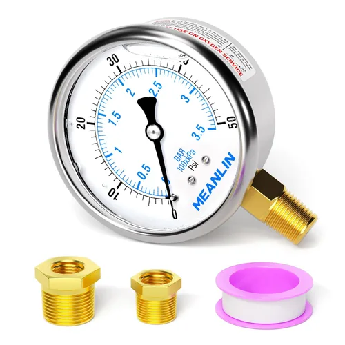 Miniatura 29 de MEANLIN MEASURE - Manómetro de acero inoxidable, relleno de líquido, esfera con cara de 2.5 pulgadas, NPT de 1/4 de pulgada, agua, aceite y gas