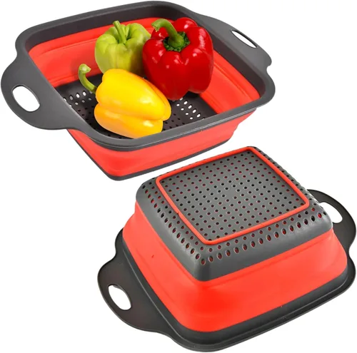 Miniatura 10 de Colador redondo de silicona azul plegable – Colador de cocina plegable pequeño colador plegable azul con asas de plástico para drenar verduras