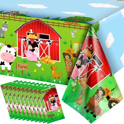 Miniatura 10 de Kasyat Mantel para fiesta de animales de granja, desechable, de plástico, para decoración de fiesta temática de animales de granja, para picnic