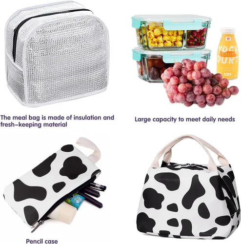 Miniatura 3 de Juego de mochila escolar con estampado de vaca para adolescentes, niñas, niños, bolsas con lonchera y estuche para lápices