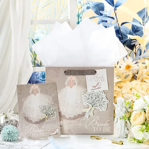 Miniatura 3 de MAYPLUSS Bolsa de regalo de boda mediana de 10 pulgadas con tarjeta de felicitación y papel de seda para aniversario, despedida de soltera, novia