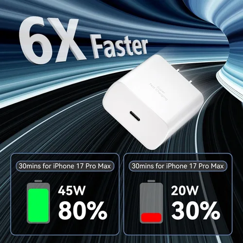 Miniatura 3 de Cargador para teléfono 17 16 Pro Max de carga rápida, bloque de carga USB C súper rápido de 45W con cable de carga trenzado de nylon de 10 pies