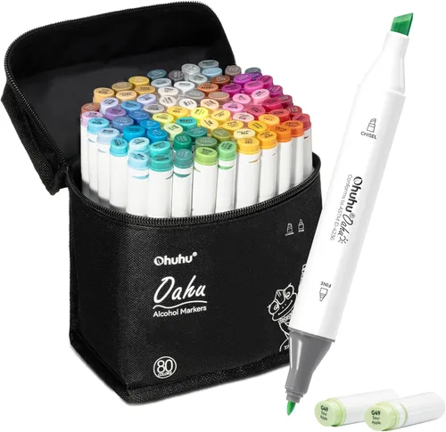 Ohuhu Marcadores de Alcohol - Juego de 80 colores con puntas duales certificado AP para artistas, diseñadores, colorear e ilustrar para adultos,