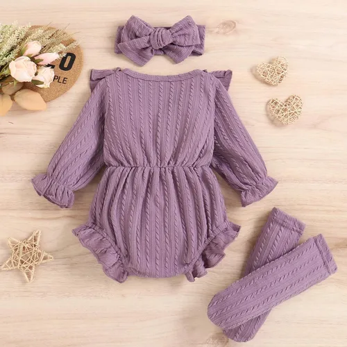 Miniatura 3 de ZAXARRA Ropa de bebé recién nacida, manga larga, con botones frontales, volantes, mameluco, diadema, conjunto de 3 piezas, trajes de otoño e invierno