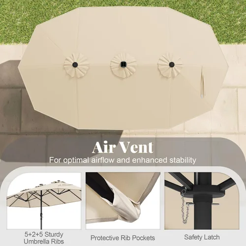 Miniatura 9 de Tangkula Sombrilla solar de doble cara de 15 pies para patio, sombrilla individual extragrande para exteriores con 48 luces LED, parte superior Beige
