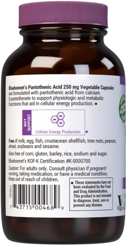 Miniatura 3 de Bluebonnet Ácido pantoténico 250 mg cápsulas vegetales, 60