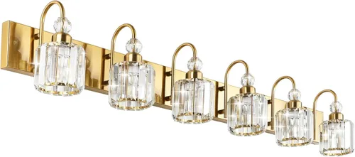 Miniatura 28 de Ralbay - Luces LED modernas de tocador para baño de 5 luces, luces de tocador de cristal sobre espejo, lámparas modernas de tocador para baño