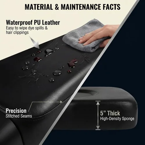 Miniatura 7 de Artist hand Silla de peluquería hidráulica, sillas de estilo de 21 pulgadas de ancho para salón con capacidad de 450 libras, silla reclinada de Negro