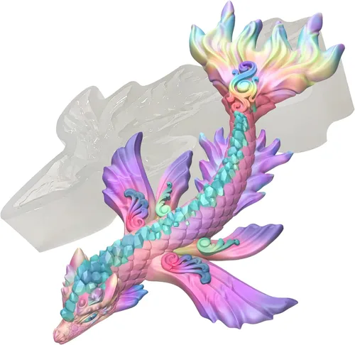 Molde de silicona de resina epoxi 3D de dragón de agua de cristal mágico para manualidades de azúcar de fondant, decoración de pasteles, arcilla