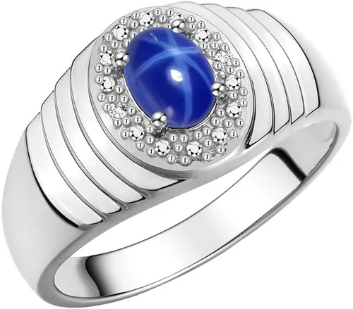 Miniatura 3 de Rylos Anillos de plata de ley para hombre, con halo clásico de diamantes genuinos, 0.27 x 0.197 pulgadas, con piedras preciosas ovaladas