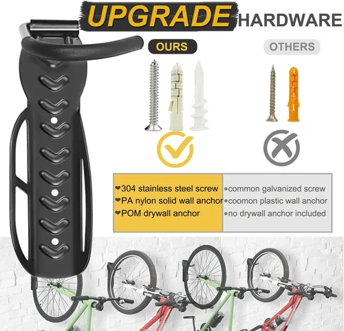 Miniatura 3 de Soporte de pared para garaje, 2 unidades, ganchos verticales para colgar bicicletas, para almacenamiento en interiores Negro-Paquete de 2