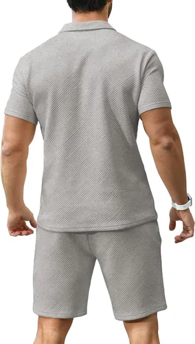 Miniatura 4 de KUYIGO Conjunto de camisa polo y pantalones cortos para hombre, trajes de verano a la moda, casual, manga corta, traje de polo para hombre, 2