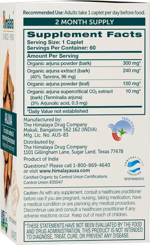 Miniatura 2 de Himalaya Organic Arjuna, suplemento de presión arterial para bienestar cardiovascular y salud cardíaca, 700 mg, 60 cápsulas, suministro de 2 meses