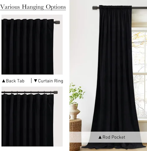 Miniatura 3 de StangH - Cortinas opacas de terciopelo con pestaña trasera, aislamiento térmico, para puerta corrediza, dormitorio, telón de fondo, estudio, teatro