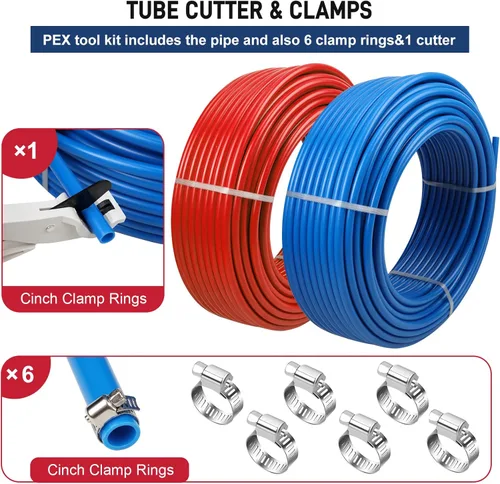 Miniatura 6 de PEX Pipe - Tubo PEX de 1/2 pulgada, 300 pies, 2 rollos de tubos PEX EVOH pex-B, barrera sin oxígeno, duradero, a prueba de fugas, flexible
