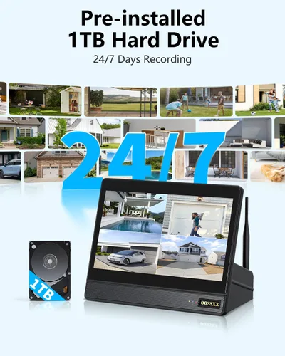 Miniatura 9 de Sistema de cámara de seguridad inalámbrica, monitor IPS NVR de 10 canales de 10 pulgadas con 4 cámaras WiFi de 3MP y disco duro de 1 TB, doble banda
