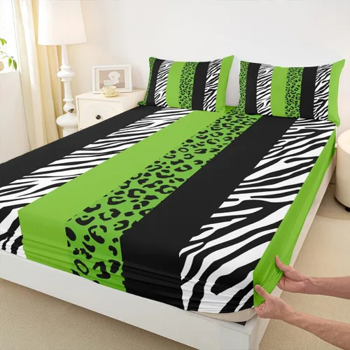 Miniatura 23 de Sábana bajera ajustable para niños, tamaño individual, diseño de cebra y leopardo con purpurina, decoración de habitación para niñas y mujeres, A1