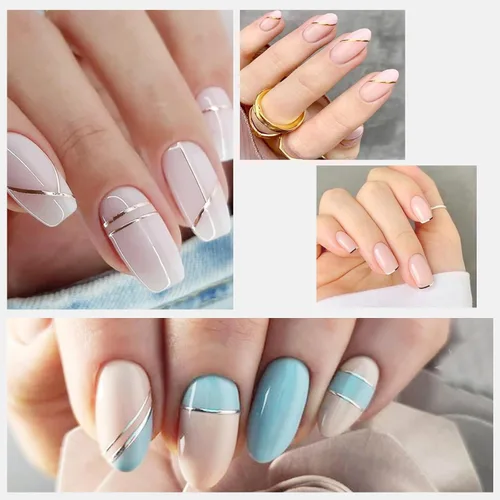 Miniatura 7 de 12 hojas de calcomanías de uñas doradas, calcomanías de uñas autoadhesivas 3D de metal con diseño de rayas geométricas onduladas, diseños de arte