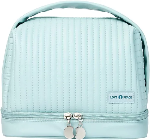 Miniatura 10 de Bolsa de cosméticos para mujer, bolsa de aseo con un compartimento separado, bolsa de maquillaje de viaje con soporte para cepillos extraíble, Rosa